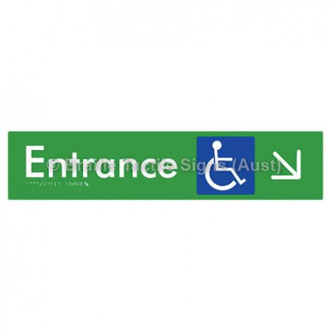 Braille Sign Accessible Entry w/ Large Arrow: DR - Braille Tactile Signs Aust. - BTS59->DR-grn - Custom Signs - Fast Shipping - High Quality - Australian Made &amp; Owned