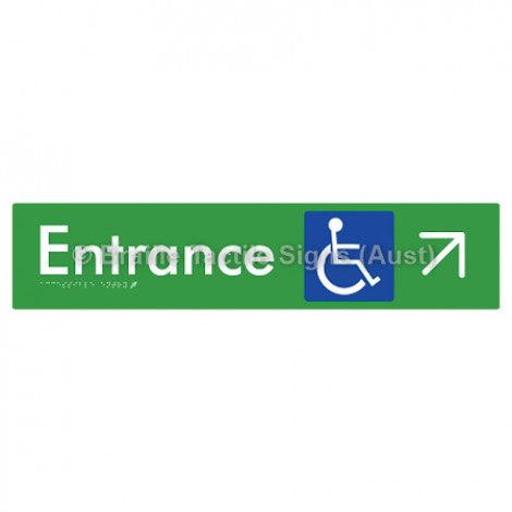 Braille Sign Accessible Entry w/ Large Arrow: UR - Braille Tactile Signs Aust. - BTS59->UR-grn - Custom Signs - Fast Shipping - High Quality - Australian Made &amp; Owned