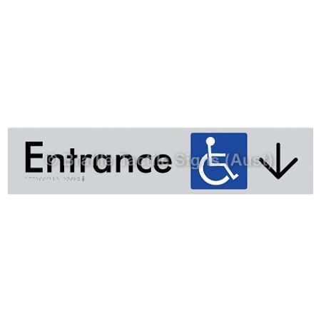 Braille Sign Accessible Entry with Large Arrow - Braille Tactile Signs Aust. - BTS59->D-slv - Custom Signs - Fast Shipping - High Quality - Australian Made &amp; Owned