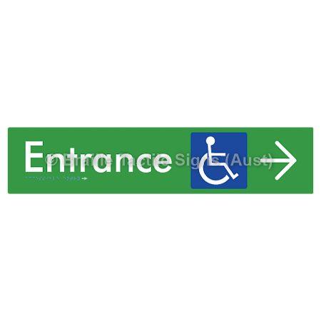 Braille Sign Accessible Entry with Large Arrow - Braille Tactile Signs Aust. - BTS59->R-grn - Custom Signs - Fast Shipping - High Quality - Australian Made &amp; Owned