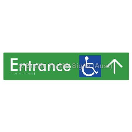 Braille Sign Accessible Entry with Large Arrow - Braille Tactile Signs Aust. - BTS59->U-grn - Custom Signs - Fast Shipping - High Quality - Australian Made &amp; Owned