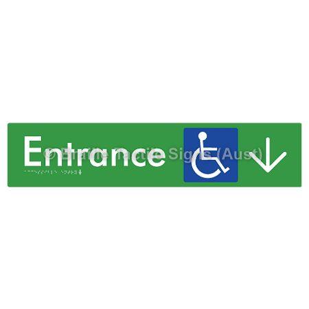 Braille Sign Accessible Entry with Large Arrow - Braille Tactile Signs Aust. - BTS59->D-grn - Custom Signs - Fast Shipping - High Quality - Australian Made &amp; Owned