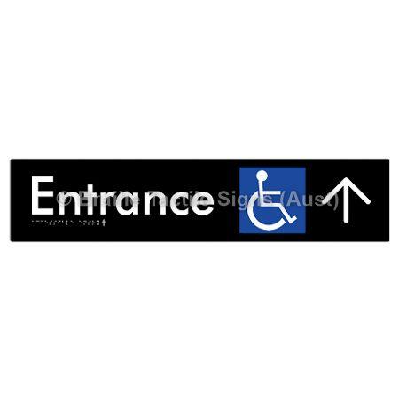 Braille Sign Accessible Entry with Large Arrow - Braille Tactile Signs Aust. - BTS59->U-blk - Custom Signs - Fast Shipping - High Quality - Australian Made &amp; Owned