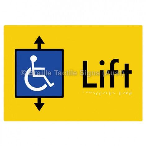 Braille Sign Accessible Lift - Braille Tactile Signs Aust. - BTS95-yel - Custom Signs - Fast Shipping - High Quality - Australian Made &amp; Owned