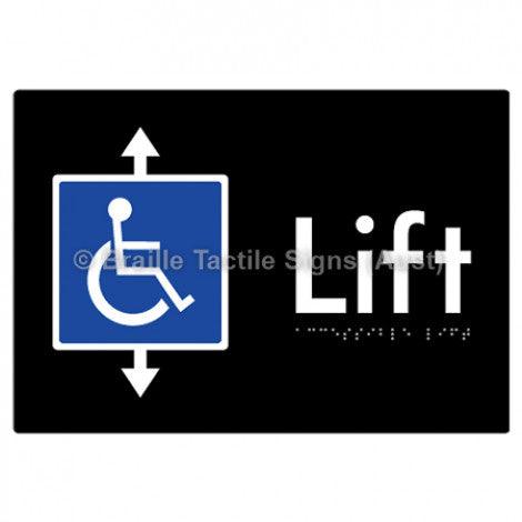 Braille Sign Accessible Lift - Braille Tactile Signs Aust. - BTS95-blk - Custom Signs - Fast Shipping - High Quality - Australian Made &amp; Owned