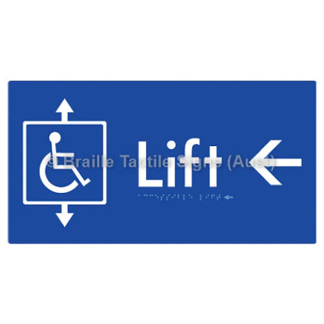 Braille Sign Accessible Lift w/ Large Arrow: L - Braille Tactile Signs Aust. - BTS96->L-blu - Custom Signs - Fast Shipping - High Quality - Australian Made &amp; Owned