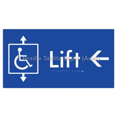 Braille Sign Accessible Lift w/ Large Arrow: L - Braille Tactile Signs Aust. - BTS96->L-blu - Custom Signs - Fast Shipping - High Quality - Australian Made &amp; Owned