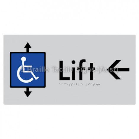 Braille Sign Accessible Lift w/ Large Arrow: L - Braille Tactile Signs Aust. - BTS96->L-slv - Custom Signs - Fast Shipping - High Quality - Australian Made &amp; Owned