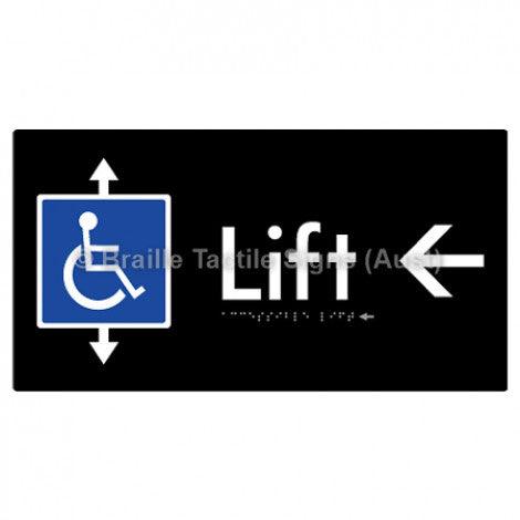 Braille Sign Accessible Lift w/ Large Arrow: L - Braille Tactile Signs Aust. - BTS96->L-blk - Custom Signs - Fast Shipping - High Quality - Australian Made &amp; Owned