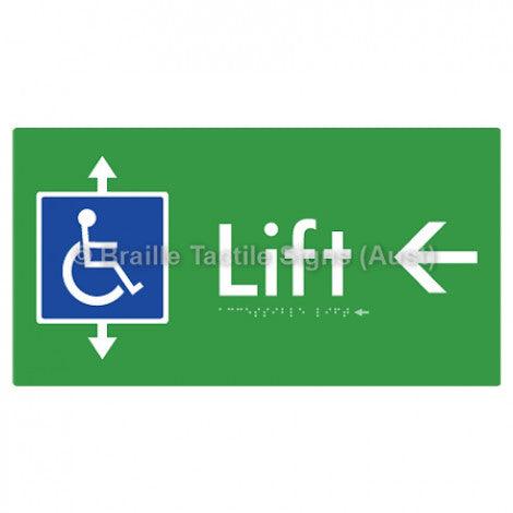 Braille Sign Accessible Lift w/ Large Arrow: L - Braille Tactile Signs Aust. - BTS96->L-grn - Custom Signs - Fast Shipping - High Quality - Australian Made &amp; Owned