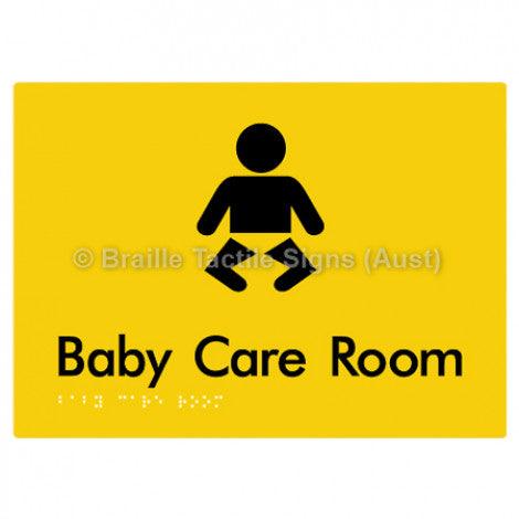 Braille Sign Baby Care Room - Braille Tactile Signs Aust. - BTS130- yel - Custom Signs - Fast Shipping - High Quality - Australian Made &amp; Owned