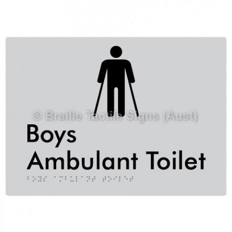 Braille Sign Boys Ambulant Toilet - Braille Tactile Signs Aust. - BTS342-slv - Custom Signs - Fast Shipping - High Quality - Australian Made &amp; Owned