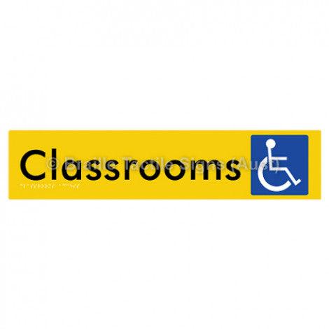 Braille Sign Classrooms Access - Braille Tactile Signs Aust. - BTS192-yel - Custom Signs - Fast Shipping - High Quality - Australian Made &amp; Owned