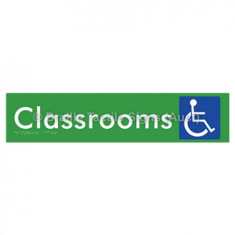 Braille Sign Classrooms Access - Braille Tactile Signs Aust. - BTS192-grn - Custom Signs - Fast Shipping - High Quality - Australian Made &amp; Owned