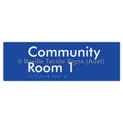 Braille Sign Community Room 1 - Braille Tactile Signs Aust. - BTS252-01-blu - Custom Signs - Fast Shipping - High Quality - Australian Made &amp; Owned