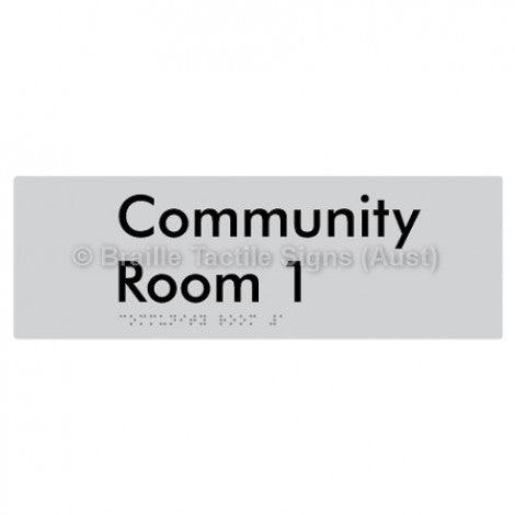 Braille Sign Community Room 1 - Braille Tactile Signs Aust. - BTS252-01-slv - Custom Signs - Fast Shipping - High Quality - Australian Made &amp; Owned
