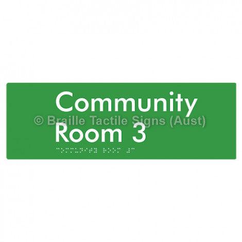 Braille Sign Community Room 3 - Braille Tactile Signs Aust. - BTS252-03-grn - Custom Signs - Fast Shipping - High Quality - Australian Made &amp; Owned