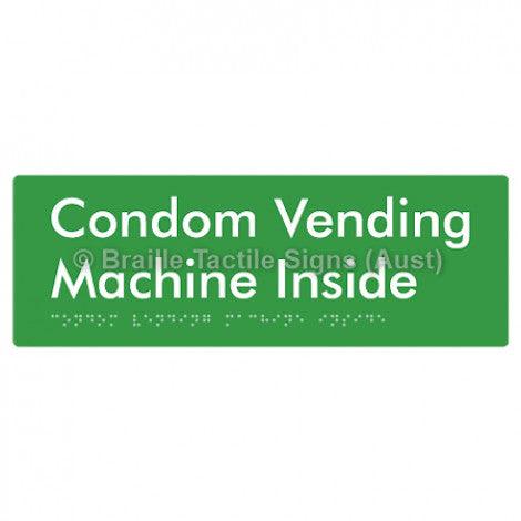 Braille Sign Condom Vending Machine Inside - Braille Tactile Signs Aust. - BTS361-grn - Custom Signs - Fast Shipping - High Quality - Australian Made &amp; Owned