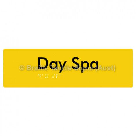 Braille Sign Day Spa - Braille Tactile Signs Aust. - BTS227-yel - Custom Signs - Fast Shipping - High Quality - Australian Made &amp; Owned