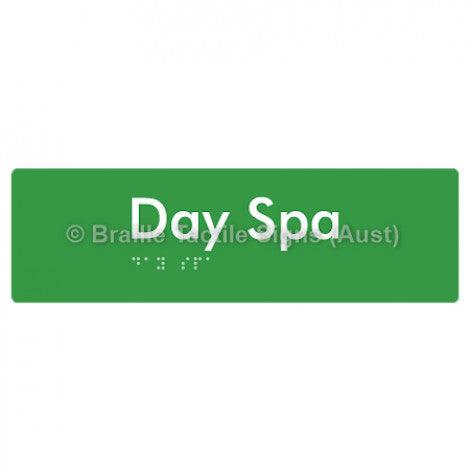 Braille Sign Day Spa - Braille Tactile Signs Aust. - BTS227-grn - Custom Signs - Fast Shipping - High Quality - Australian Made &amp; Owned