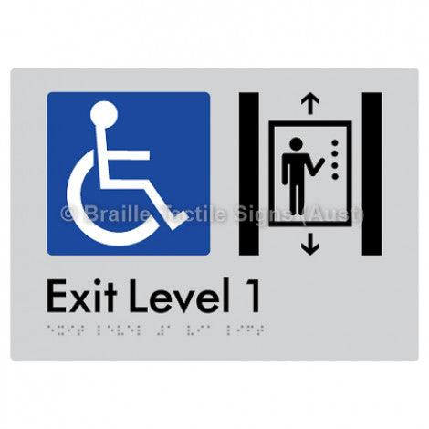 Braille Sign Exit Level 1 Via Lift - Braille Tactile Signs Aust. - BTS271-01-slv - Custom Signs - Fast Shipping - High Quality - Australian Made &amp; Owned