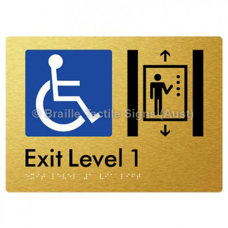 Braille Sign Exit Level 1 Via Lift - Braille Tactile Signs Aust. - BTS271-01-aliG - Custom Signs - Fast Shipping - High Quality - Australian Made &amp; Owned