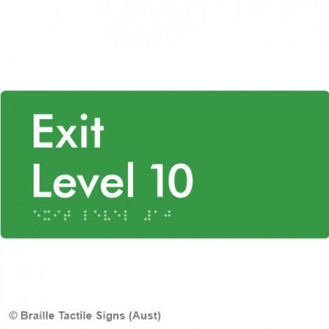 Braille Sign Exit Level 10 - Braille Tactile Signs Aust. - BTS270-10-grn - Custom Signs - Fast Shipping - High Quality - Australian Made &amp; Owned