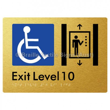 Braille Sign Exit Level 10 Via Lift - Braille Tactile Signs Aust. - BTS271-10-aliG - Custom Signs - Fast Shipping - High Quality - Australian Made &amp; Owned