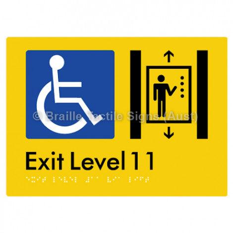 Braille Sign Exit Level 11 Via Lift - Braille Tactile Signs Aust. - BTS271-11-yel - Custom Signs - Fast Shipping - High Quality - Australian Made &amp; Owned