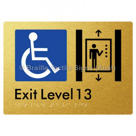 Braille Sign Exit Level 13 Via Lift - Braille Tactile Signs Aust. - BTS271-13-aliG - Custom Signs - Fast Shipping - High Quality - Australian Made &amp; Owned