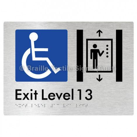 Braille Sign Exit Level 13 Via Lift - Braille Tactile Signs Aust. - BTS271-13-aliB - Custom Signs - Fast Shipping - High Quality - Australian Made &amp; Owned