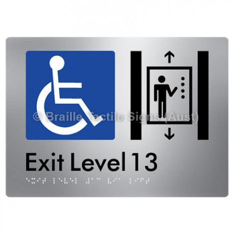 Braille Sign Exit Level 13 Via Lift - Braille Tactile Signs Aust. - BTS271-13-aliS - Custom Signs - Fast Shipping - High Quality - Australian Made &amp; Owned