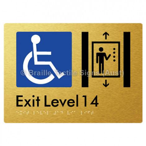 Braille Sign Exit Level 14 Via Lift - Braille Tactile Signs Aust. - BTS271-14-aliG - Custom Signs - Fast Shipping - High Quality - Australian Made &amp; Owned