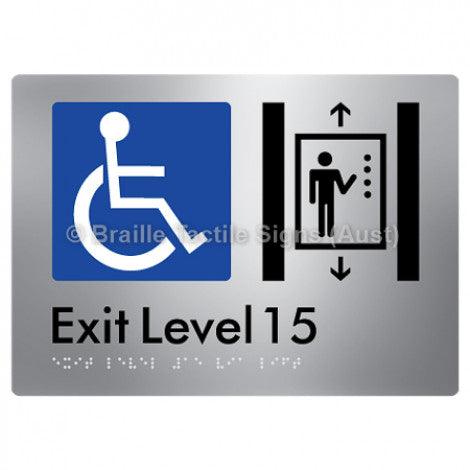 Braille Sign Exit Level 15 Via Lift - Braille Tactile Signs Aust. - BTS271-15-aliS - Custom Signs - Fast Shipping - High Quality - Australian Made &amp; Owned