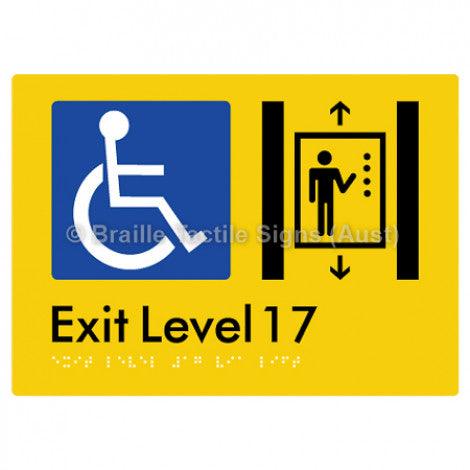 Braille Sign Exit Level 17 Via Lift - Braille Tactile Signs Aust. - BTS271-17-yel - Custom Signs - Fast Shipping - High Quality - Australian Made &amp; Owned