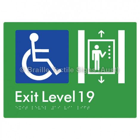 Braille Sign Exit Level 19 Via Lift - Braille Tactile Signs Aust. - BTS271-19-grn - Custom Signs - Fast Shipping - High Quality - Australian Made &amp; Owned