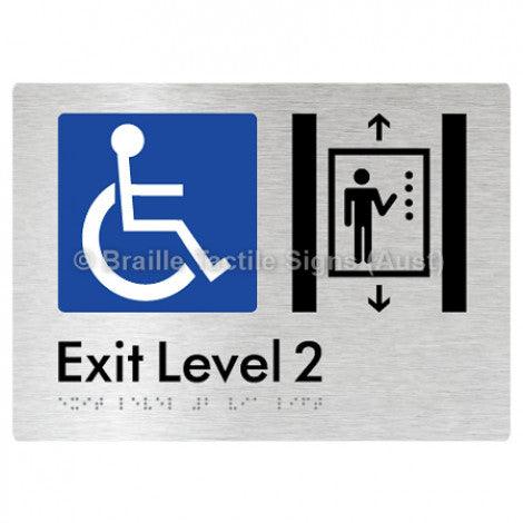 Braille Sign Exit Level 2 Via Lift - Braille Tactile Signs Aust. - BTS271-02-aliB - Custom Signs - Fast Shipping - High Quality - Australian Made &amp; Owned