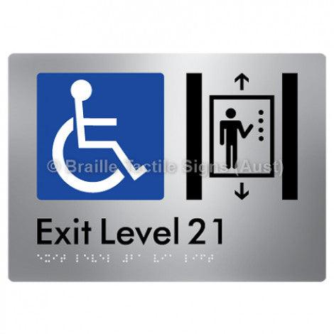 Braille Sign Exit Level 21 Via Lift - Braille Tactile Signs Aust. - BTS271-21-aliS - Custom Signs - Fast Shipping - High Quality - Australian Made &amp; Owned