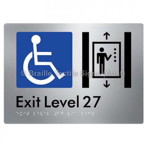 Braille Sign Exit Level 27 Via Lift - Braille Tactile Signs Aust. - BTS271-27-aliS - Custom Signs - Fast Shipping - High Quality - Australian Made &amp; Owned