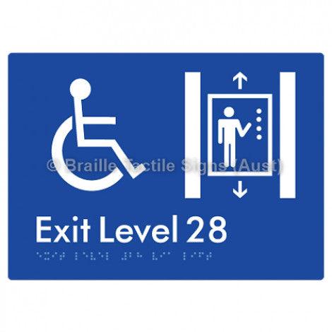 Braille Sign Exit Level 28 Via Lift - Braille Tactile Signs Aust. - BTS271-28-blu - Custom Signs - Fast Shipping - High Quality - Australian Made &amp; Owned