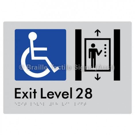 Braille Sign Exit Level 28 Via Lift - Braille Tactile Signs Aust. - BTS271-28-slv - Custom Signs - Fast Shipping - High Quality - Australian Made &amp; Owned