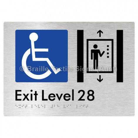 Braille Sign Exit Level 28 Via Lift - Braille Tactile Signs Aust. - BTS271-28-aliB - Custom Signs - Fast Shipping - High Quality - Australian Made &amp; Owned