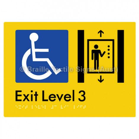 Braille Sign Exit Level 3 Via Lift - Braille Tactile Signs Aust. - BTS271-03-yel - Custom Signs - Fast Shipping - High Quality - Australian Made &amp; Owned