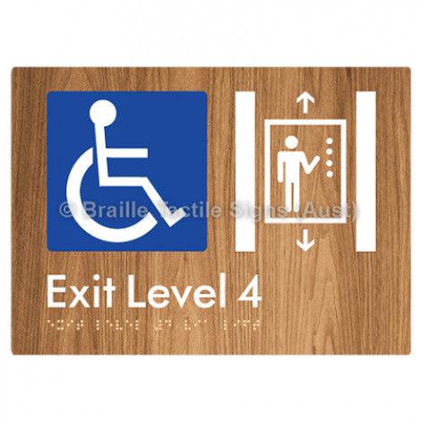 Braille Sign Exit Level 4 Via Lift - Braille Tactile Signs Aust. - BTS271-04-wdg - Custom Signs - Fast Shipping - High Quality - Australian Made &amp; Owned