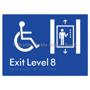 Braille Sign Exit Level 8 Via Lift - Braille Tactile Signs Aust. - BTS271-08-blu - Custom Signs - Fast Shipping - High Quality - Australian Made &amp; Owned