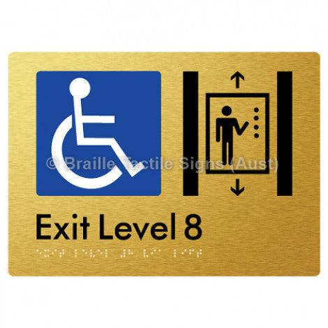 Braille Sign Exit Level 8 Via Lift - Braille Tactile Signs Aust. - BTS271-08-aliG - Custom Signs - Fast Shipping - High Quality - Australian Made &amp; Owned