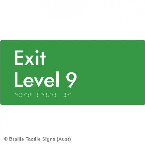 Braille Sign Exit Level 9 - Braille Tactile Signs Aust. - BTS270-09-grn - Custom Signs - Fast Shipping - High Quality - Australian Made &amp; Owned