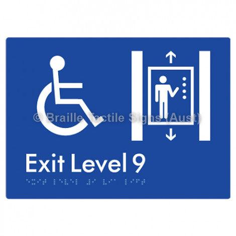 Braille Sign Exit Level 9 Via Lift - Braille Tactile Signs Aust. - BTS271-09-blu - Custom Signs - Fast Shipping - High Quality - Australian Made &amp; Owned