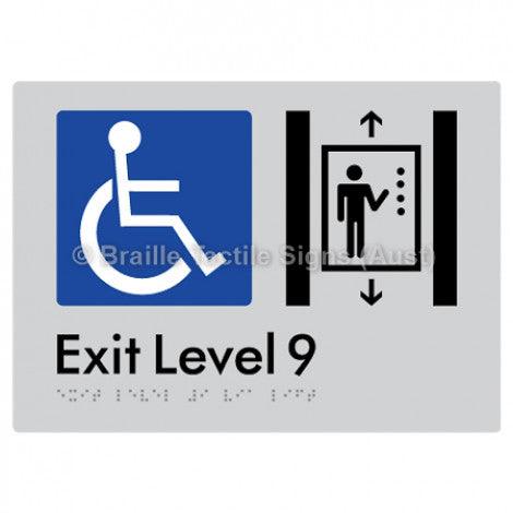 Braille Sign Exit Level 9 Via Lift - Braille Tactile Signs Aust. - BTS271-09-slv - Custom Signs - Fast Shipping - High Quality - Australian Made &amp; Owned