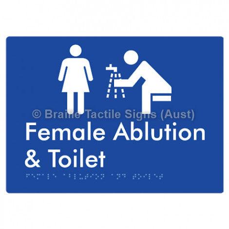Braille Sign Female Ablution & Toilet - Braille Tactile Signs Aust. - BTS319-blu - Custom Signs - Fast Shipping - High Quality - Australian Made &amp; Owned